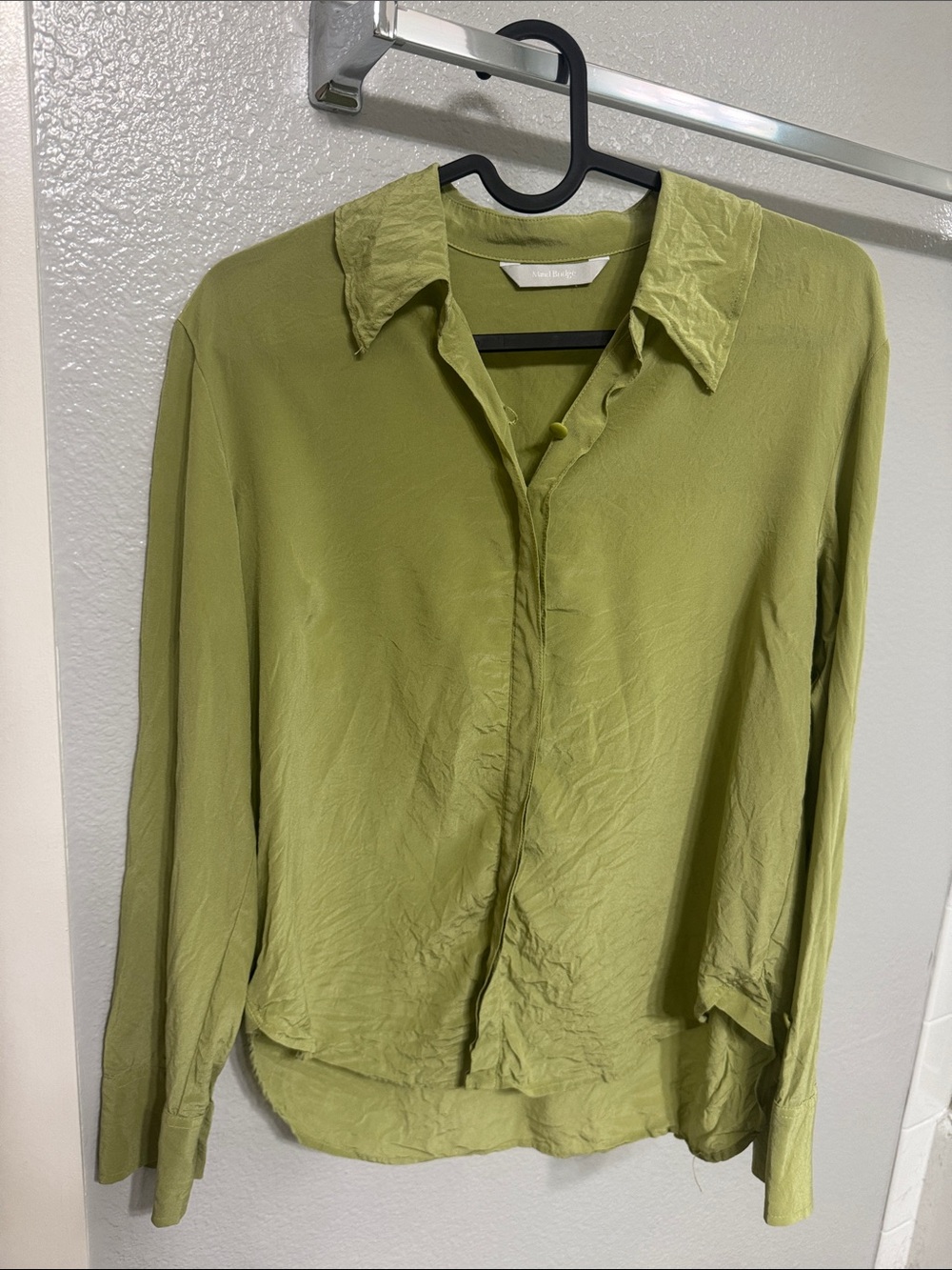 Lightweight Silk Top - Olive Green Button-Front Blouse